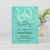 Invitation Anniversaire Calligraphie Turquoise Paillettes Arg (Debout devant)