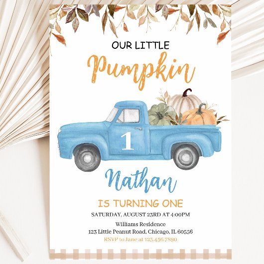 Invitation Anniversaire Camion Citrouille Bleue