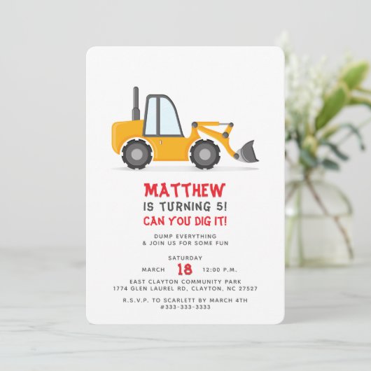 Invitation Anniversaire Camion de Construction  (Debout devant)