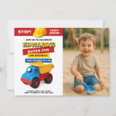Invitation Anniversaire camion de construction avec photo (Devant)