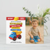 Invitation Anniversaire camion de construction avec photo (Debout devant)