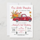 Invitation Anniversaire Camion Rouge Feuilles Citrouille Auto (Devant)