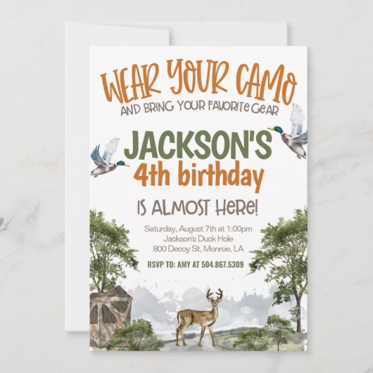 Invitation Anniversaire Camo Deer Hunter (Devant)