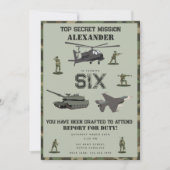 Invitation Anniversaire Camouflage Militaire Vert Camo Armée (Devant)