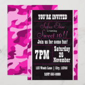 Invitation anniversaire camouflage rose et noir (Devant / Derrière)