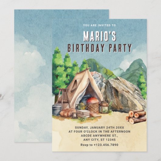 Invitation Anniversaire camping (Devant / Derrière)