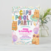 Invitation anniversaire Capybara Pool Party paille (Debout devant)