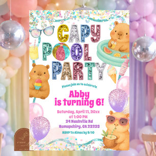 Invitation anniversaire Capybara Pool Party paille