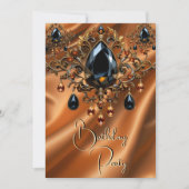 Invitation Anniversaire Caramel Or Soie Bijou Noir (Devant)