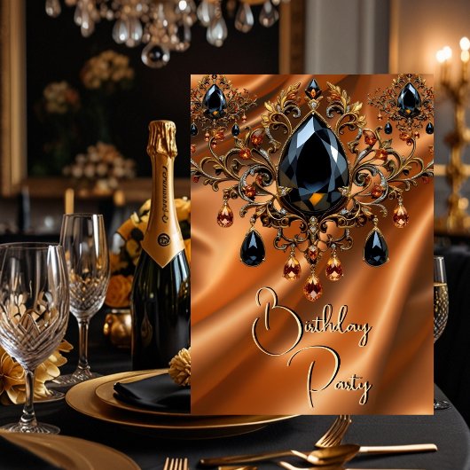 Invitation Anniversaire Caramel Or Soie Bijou Noir