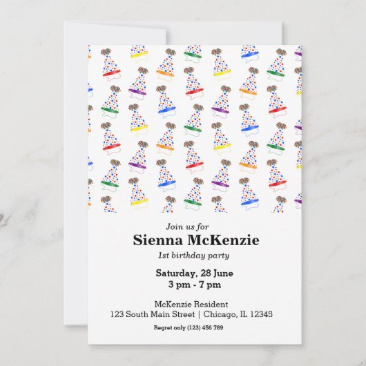 Invitation Anniversaire casquette arc-en-ciel (Devant)