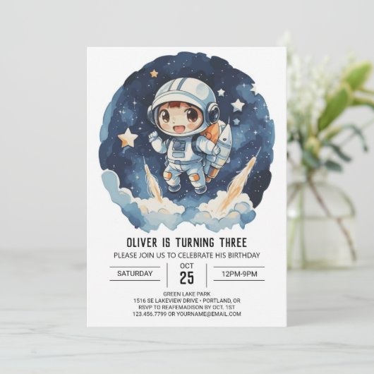 Invitation Anniversaire céleste de l'astronaute céleste (Debout devant)