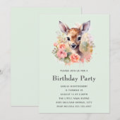 Invitation Anniversaire Cerf Mignon Entouré de Roses (Devant / Derrière)