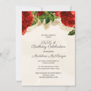Invitation anniversaire champagne avec roses rouge