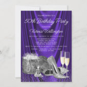 Invitation Anniversaire Champagne Chaussure Argentée Violette (Devant)