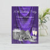 Invitation Anniversaire Champagne Chaussure Argentée Violette (Debout devant)