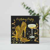 Invitation Anniversaire Champagne Gold Leopard Heels (Debout devant)