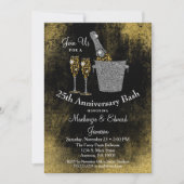Invitation anniversaire Champagne Noir Or Argent (Devant)