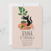 Invitation Anniversaire Chat Mignon Rose Noir (Devant)