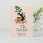 Invitation Anniversaire Chat Mignon Rose Noir (Debout devant)