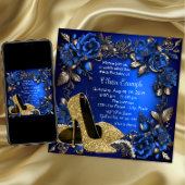 Invitation Anniversaire Chaussure Dorée Bleu Royal