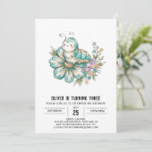 Invitation Anniversaire Chenille Sarcelle (Debout devant)