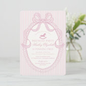 Invitation Anniversaire Cheval à Bascule Ruban Coquette Rose (Debout devant)