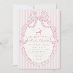 Invitation Anniversaire Cheval à Bascule Ruban Coquette Rose