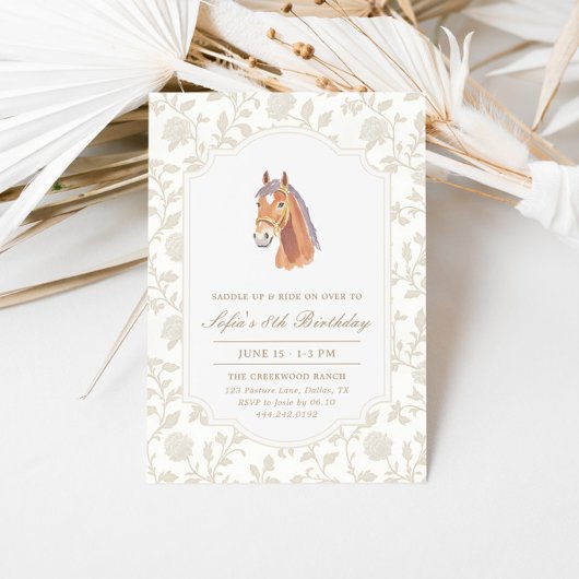Invitation Anniversaire Cheval Selle Marron Neutre