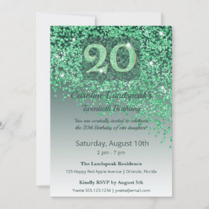 Invitation Anniversaire chic 20 ans vert pailleté