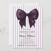Invitation anniversaire chic à rayures violettes Q (Devant)