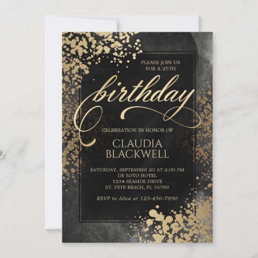 Invitation Anniversaire Chic Black Gold (Devant)