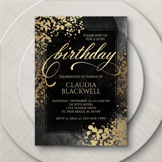 Invitation Anniversaire Chic Black Gold