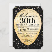 Invitation Anniversaire Chic Black Rose & Gold Bal (Devant)