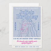 Invitation Anniversaire Chic Blue & Rose - Glam Gi (Devant / Derrière)