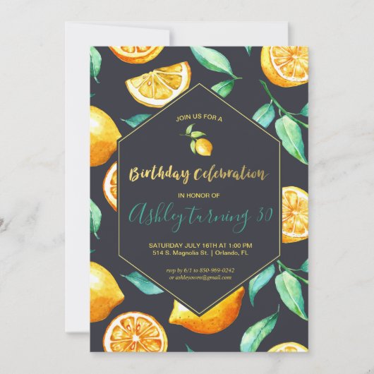 Invitation Anniversaire Chic Lemon Citrus (Devant)