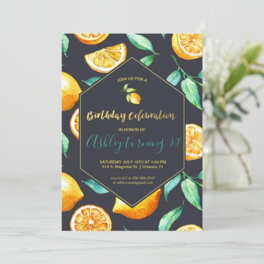 Invitation Anniversaire Chic Lemon Citrus (Debout devant)