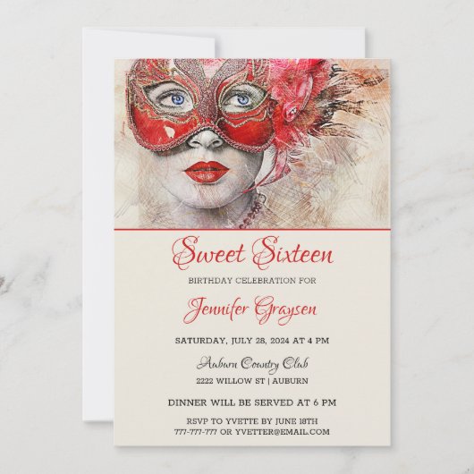 Invitation Anniversaire Chic Masquerade Ball (Devant)