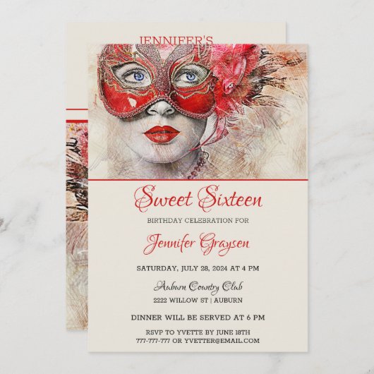 Invitation Anniversaire Chic Masquerade Ball (Devant / Derrière)