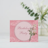Invitation Anniversaire chic minable de perles et de roses de (Debout devant)
