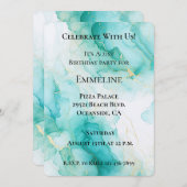 Invitation Anniversaire Chic Mint White Gold (Devant / Derrière)