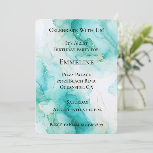 Invitation Anniversaire Chic Mint White Gold (Debout devant)