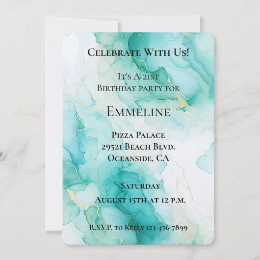 Invitation Anniversaire Chic Mint White Gold (Devant)