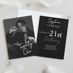 Invitation Anniversaire Chic Noir & Blanc Moderne 21