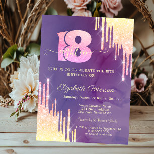 Invitation Anniversaire Chic Ombre Paillettes Violet 18 Ans