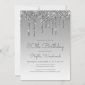 Invitation Anniversaire Chic Pailleté Argent 80 ans (Devant)