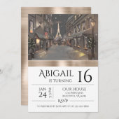 Invitation Anniversaire Chic Paris Tour Eiffel Gold (Devant / Derrière)