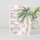 Invitation Anniversaire Chic Pink Carré Gold Palm Tree (Debout devant)