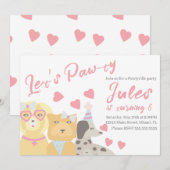 Invitation Anniversaire Chien Paw-ty Coeurs de fête Valentine (Devant / Derrière)