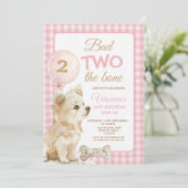 Invitation Anniversaire Chien Rose Gingham Mauvais (Debout devant)